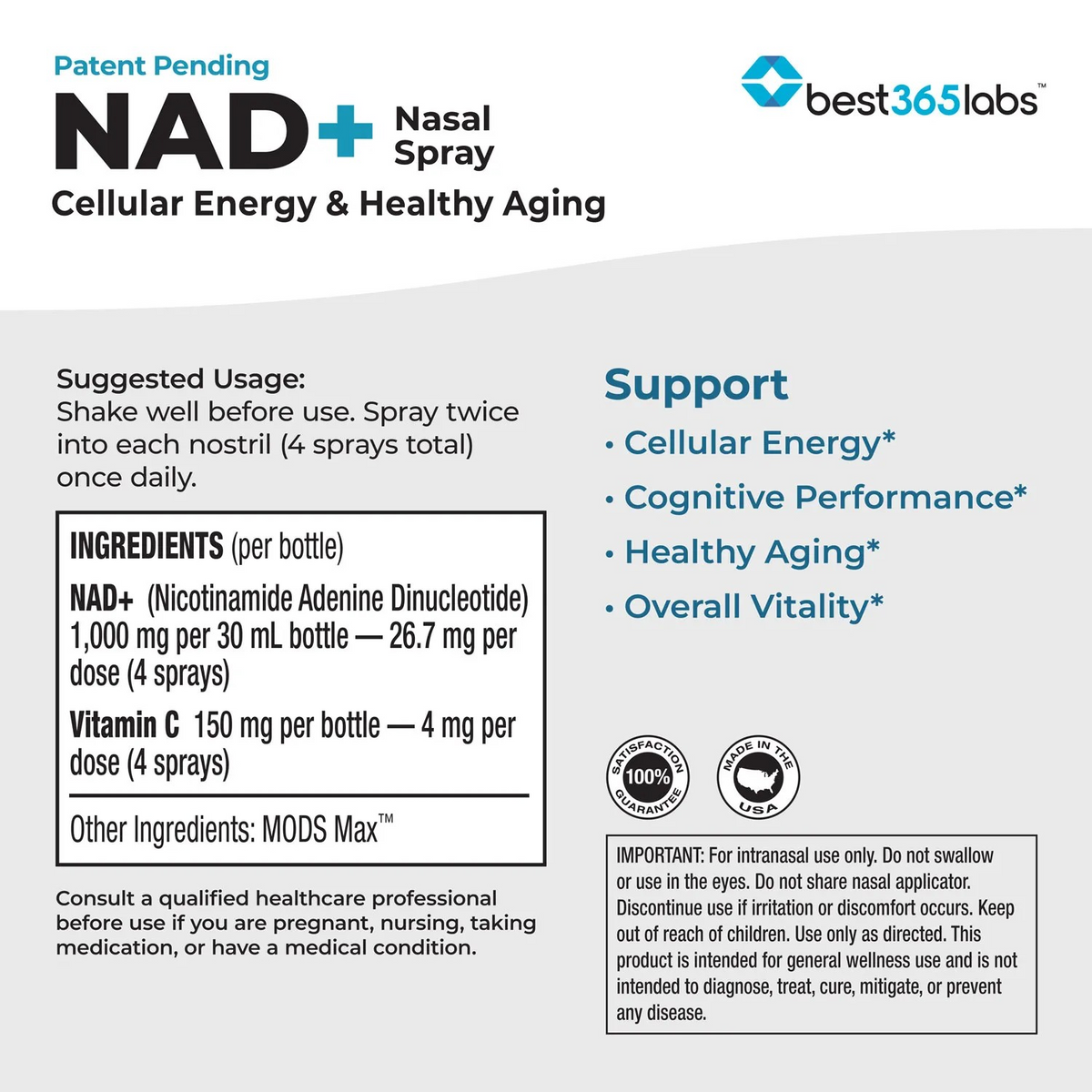 NAD+ Nasal Spray - 150 Sprays