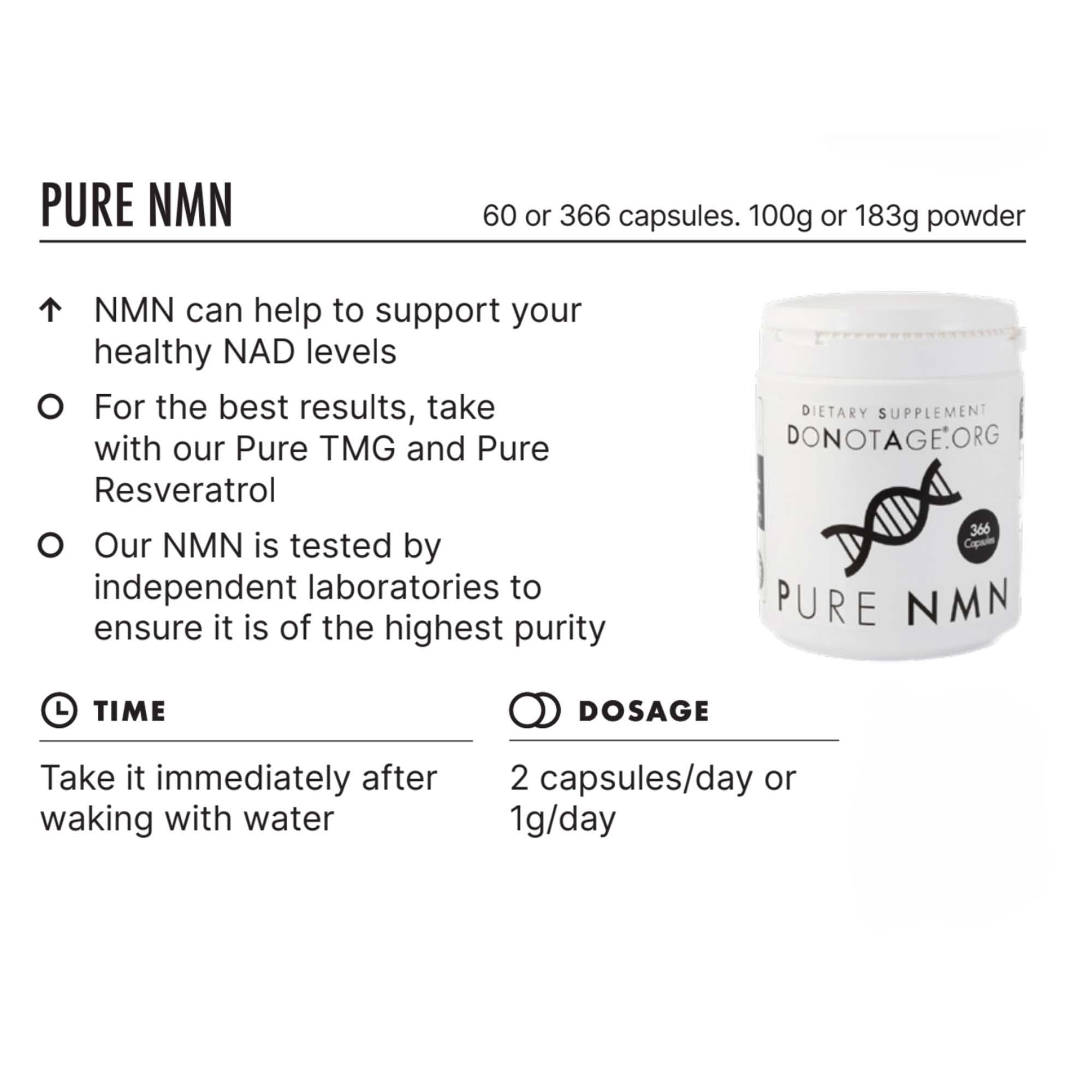 Pure NMN  500mg, 60 capsules